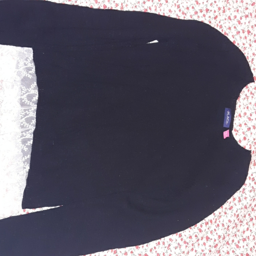 Girls Black Sweater with lace trim at bottom
